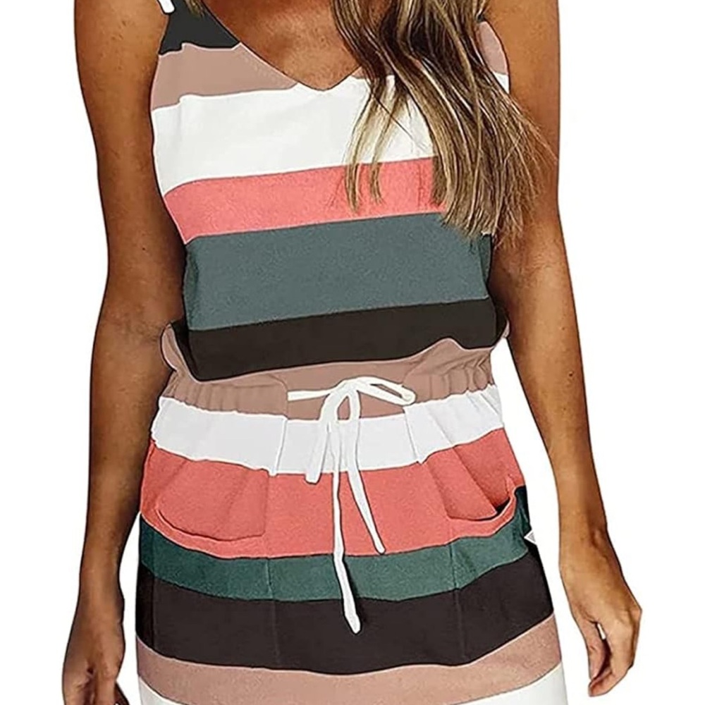 Striped Sleeveless Dress with Tie Waist